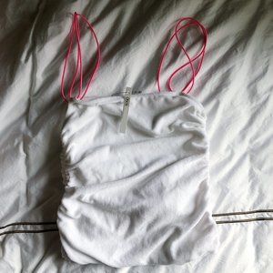 ASOS white and pink ruched terry cloth body con dr